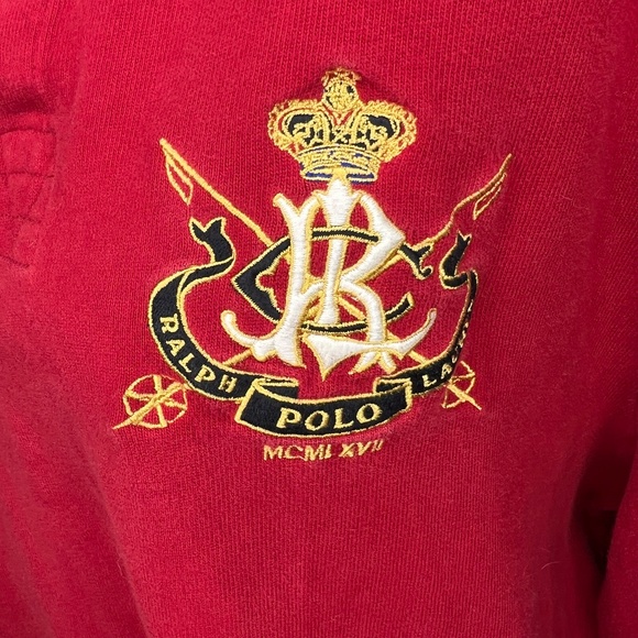 Polo Ralph Lauren Red with Black Collar Rugby Shirt Crown and Crest Patch Large - Picture 3 of 8